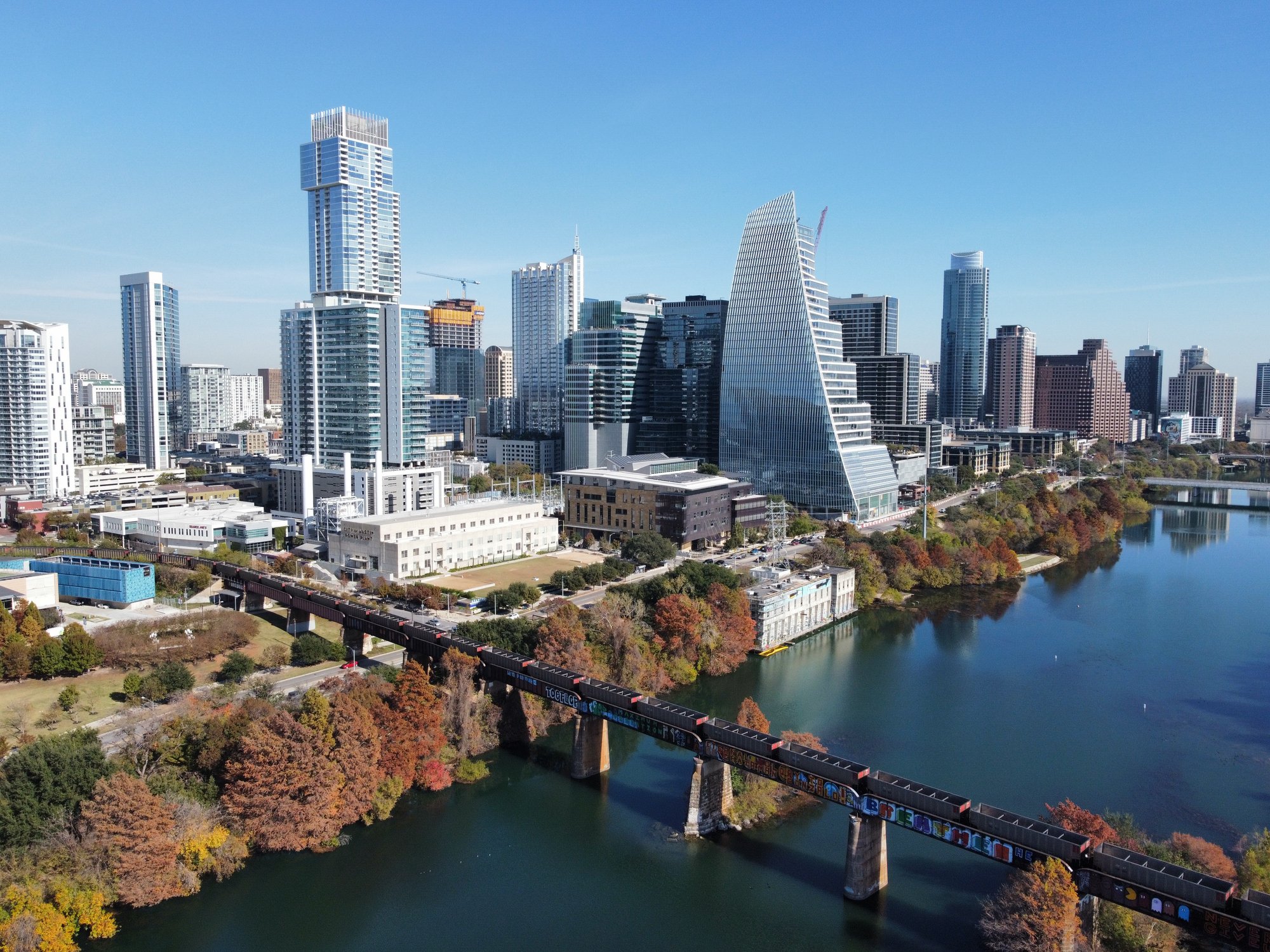 Downtown skyline of a major tech hub with modern office buildings
