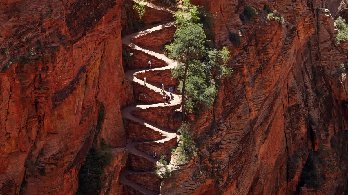 Switchbacks of the Angels Landing trail in Zion National Park