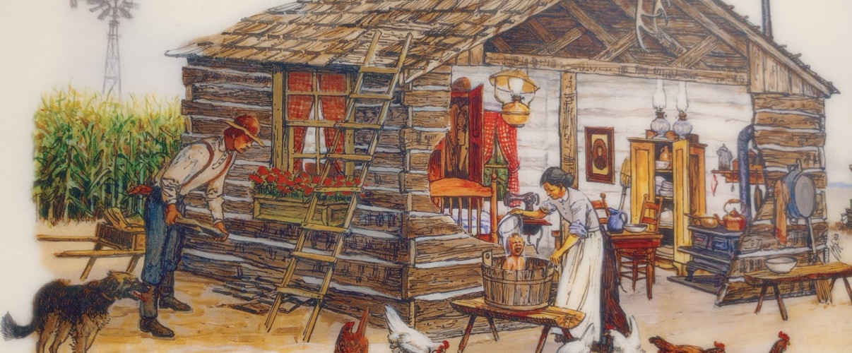 Homestead act settlers prairie farm Pioneer family standing in front of their sod house on the Great Plains during the Homestead Act era