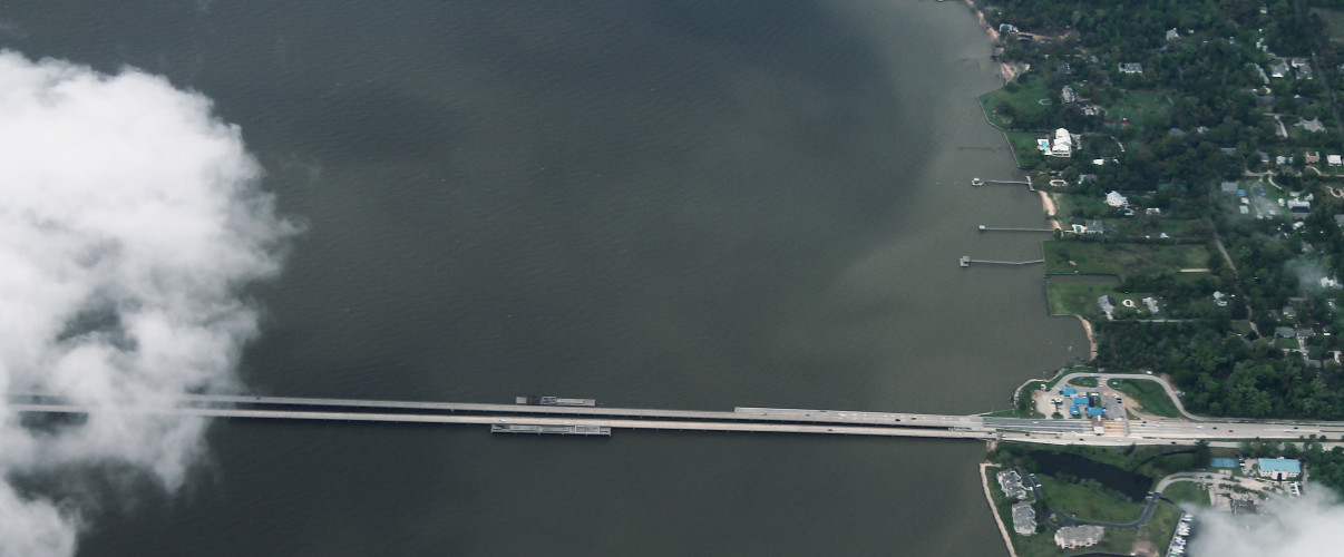 Lake Pontchartrain Causeway aerial view Aerial view of Lake Pontchartrain Causeway extending across water