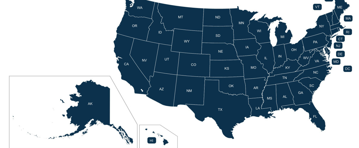 Map showing unusual and irregular state boundary lines across the United States