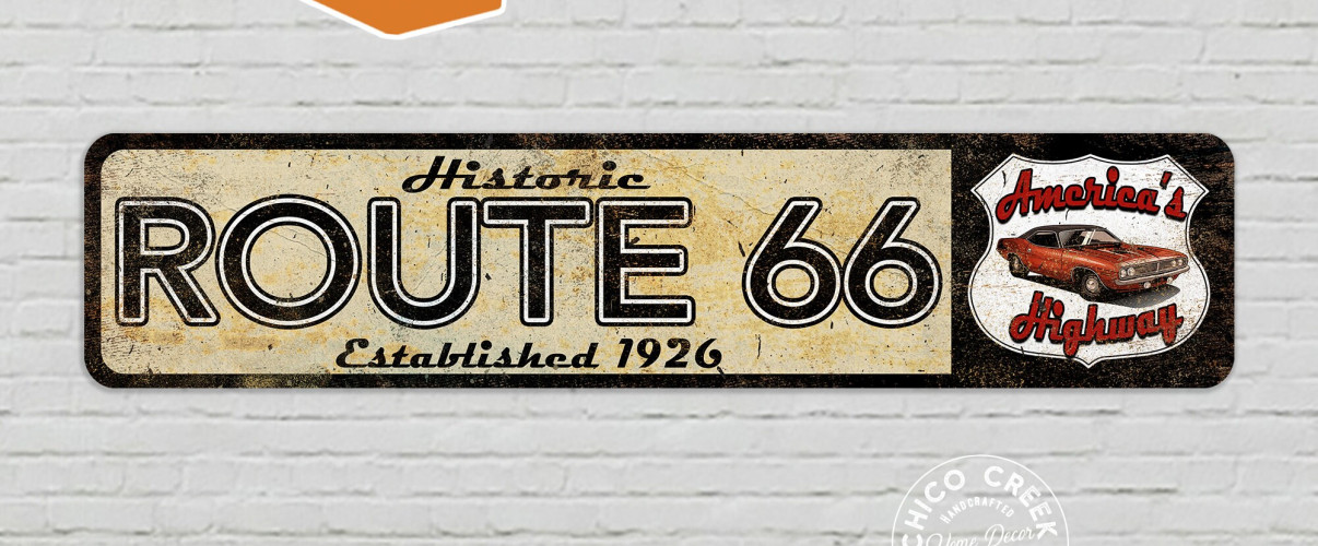 Vintage Route 66 highway shield sign along the historic Mother Road
