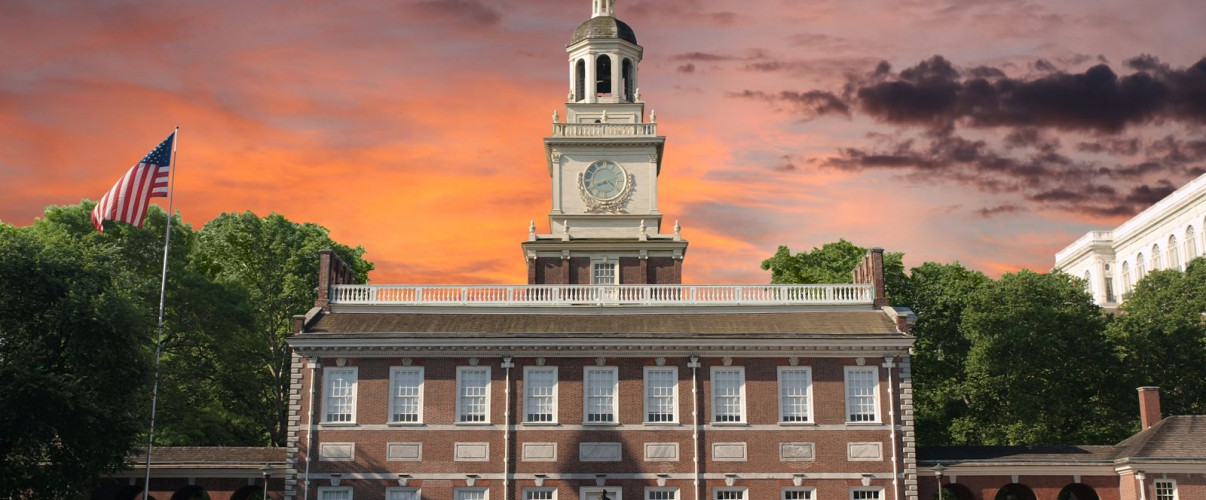 The iconic Independence Hall in Philadelphia where both the Declaration of Independence and Constitution were debated and signed
