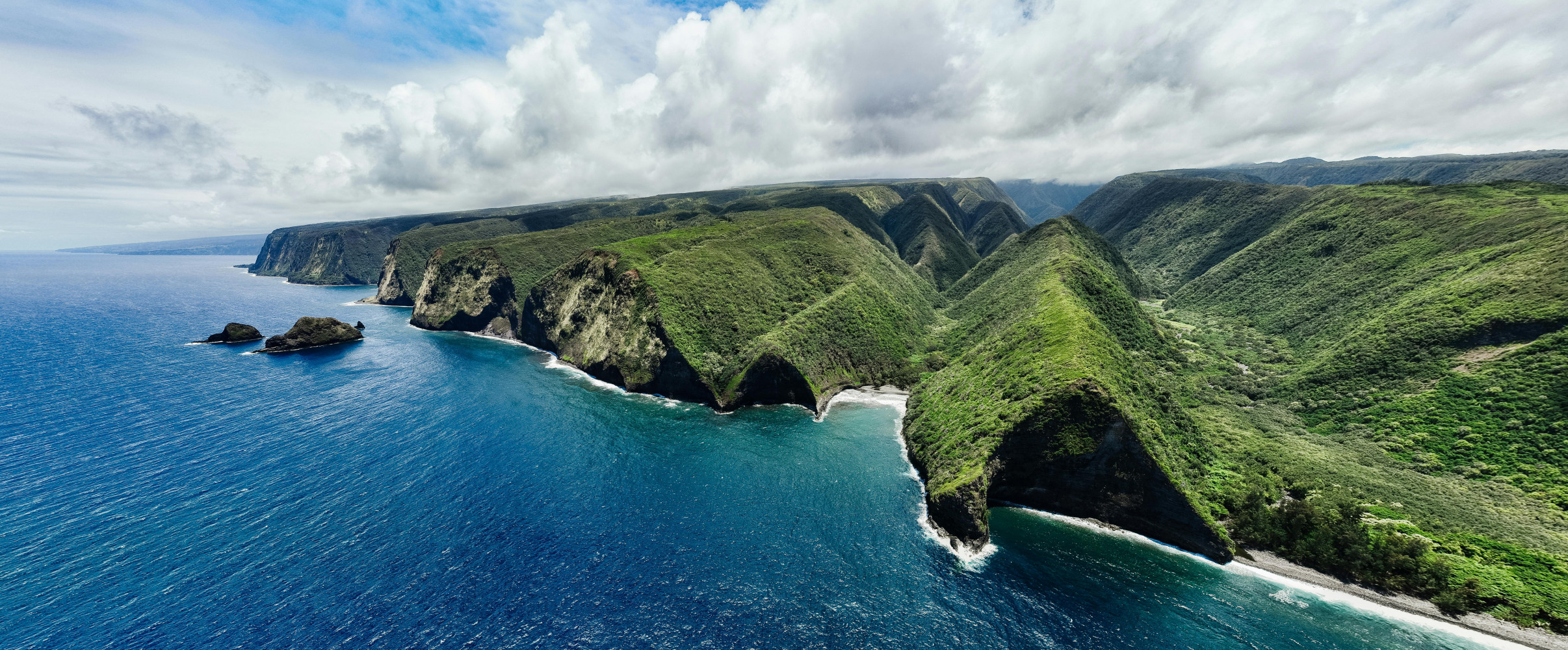 Aerial view of Hawaii's Big Island showing volcanic terrain and coastline