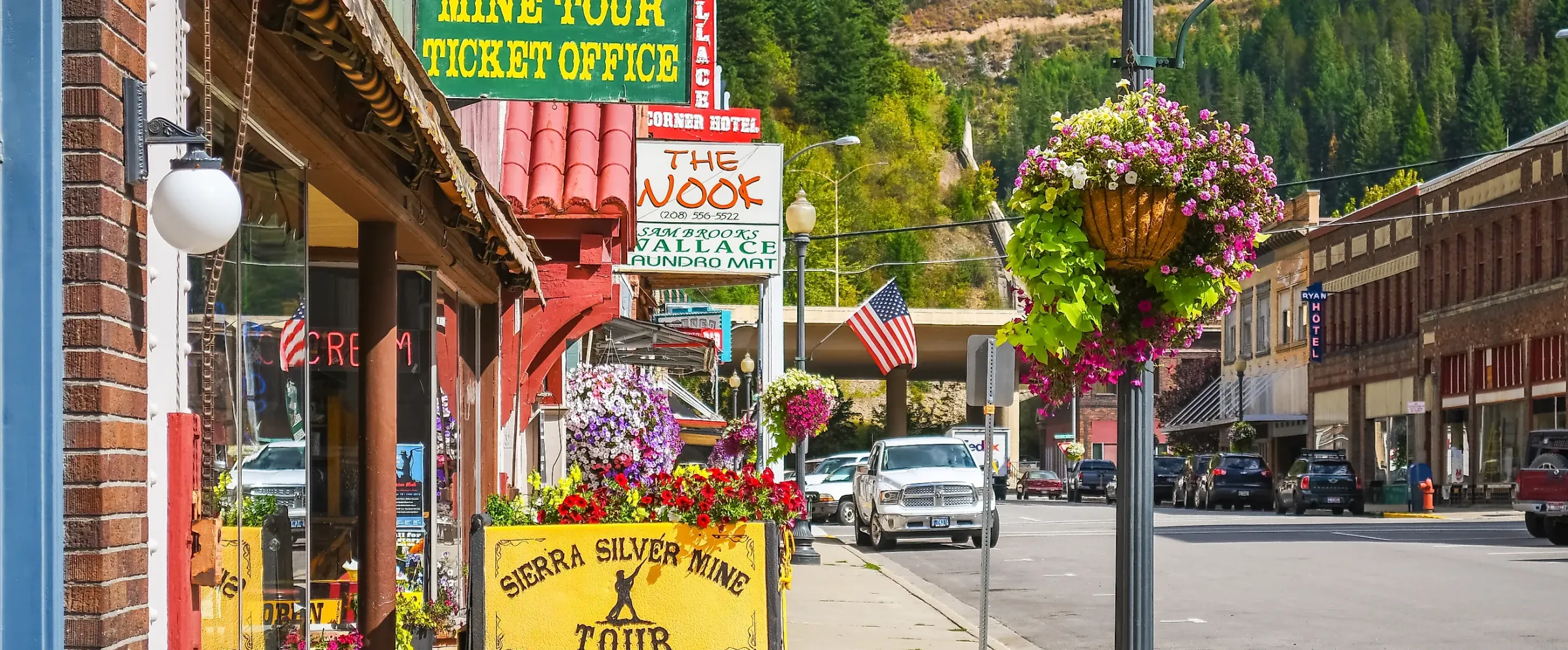Charming small-town main street with affordable housing and local shops