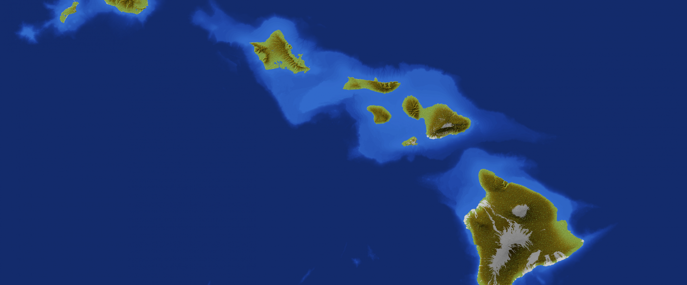 Hawaii islands aerial view Aerial view of the Hawaiian island chain surrounded by blue ocean waters