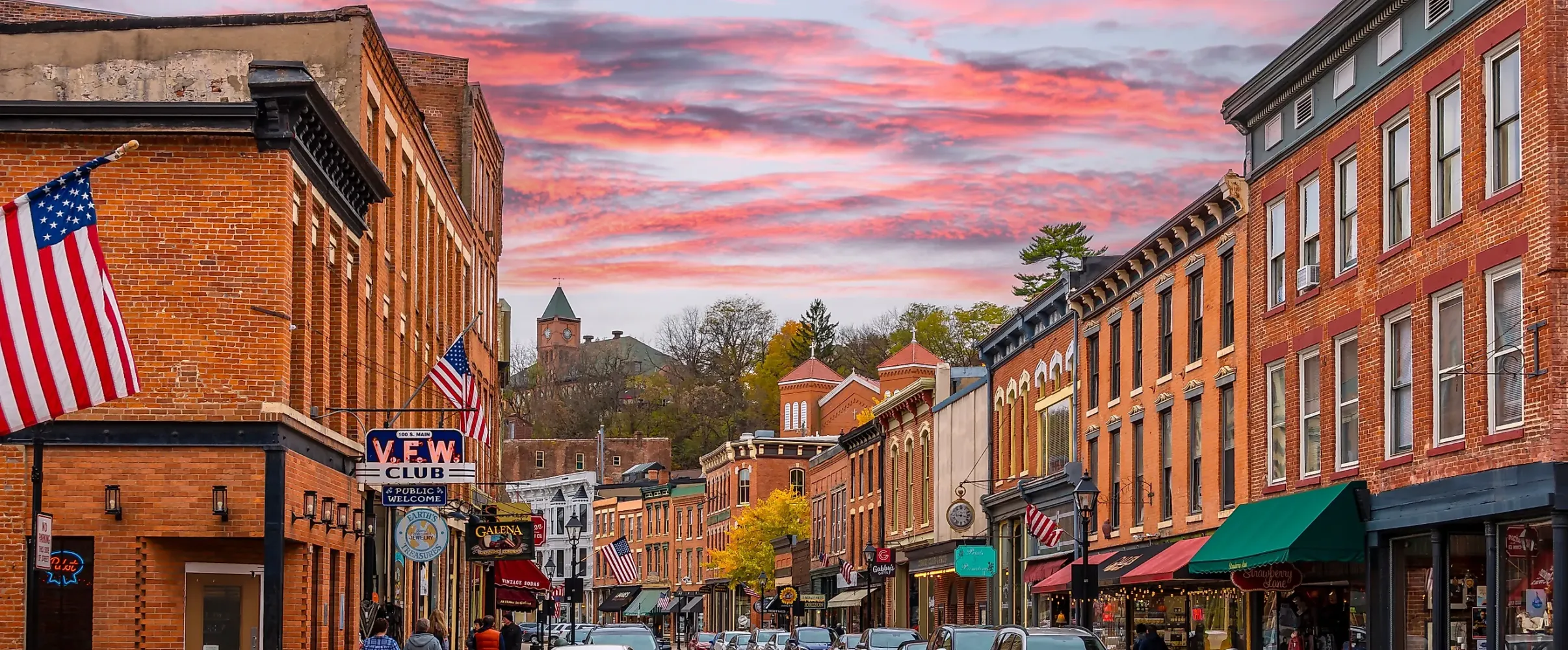 Charming main street of a historic American small town with preserved 19th century architecture