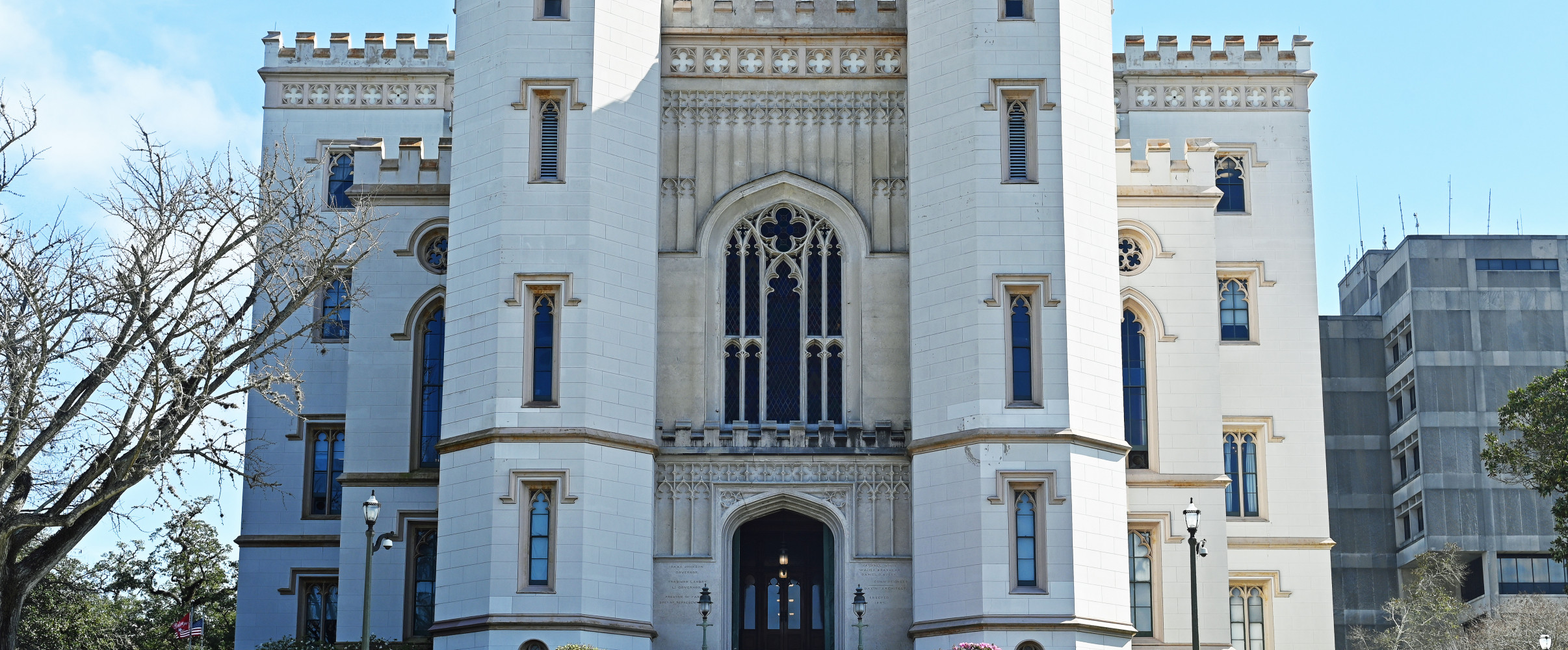 Towering Louisiana State Capitol building in Baton Rouge with its distinctive art deco design