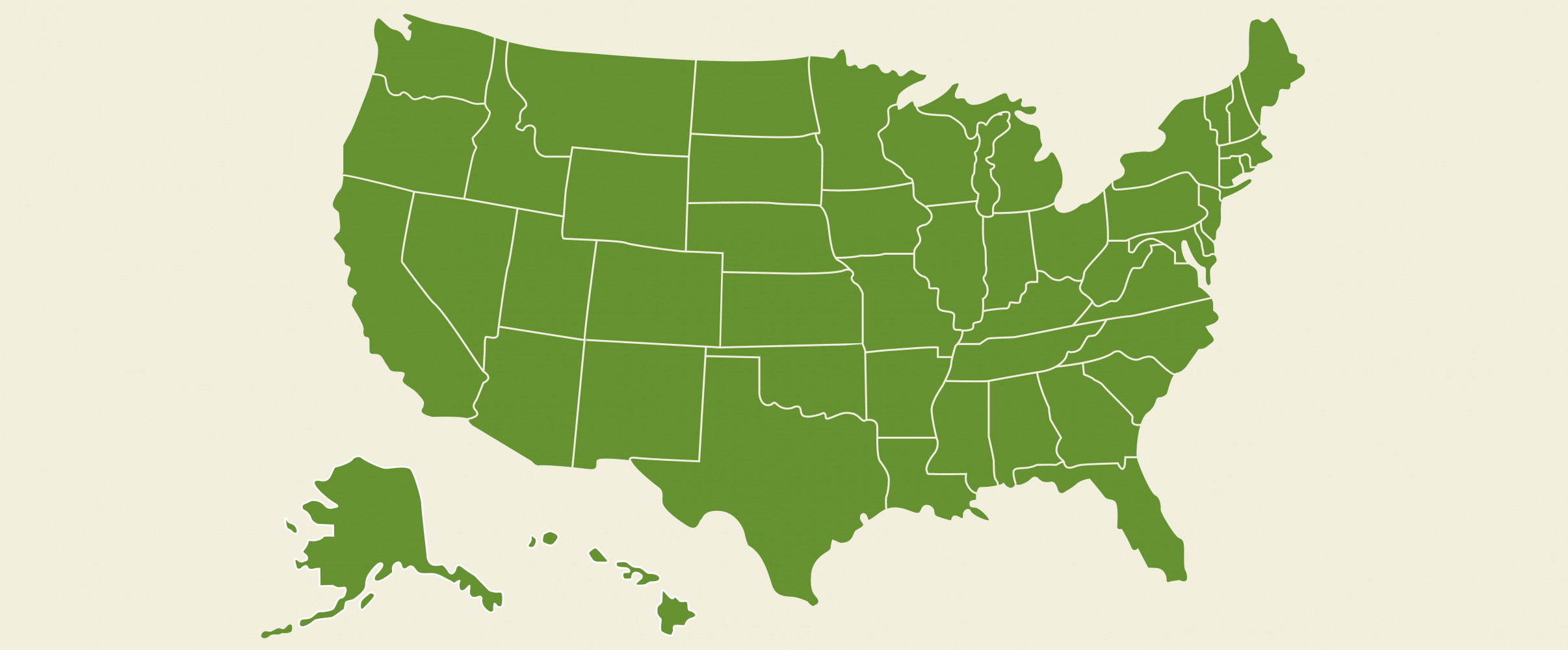 Blank green map showing U.S. states with highlighted borders between states