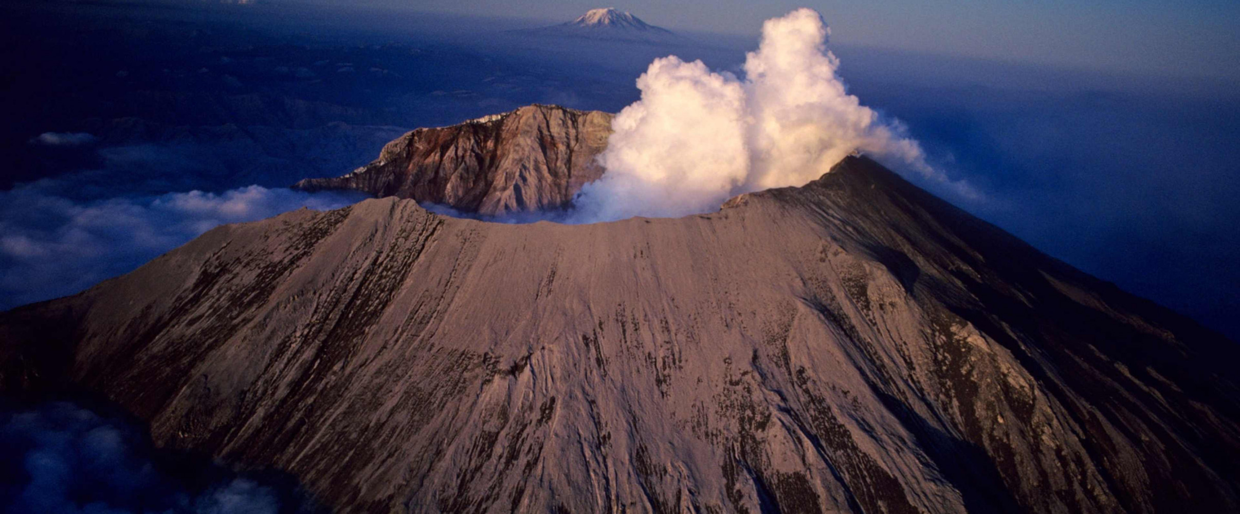 Steam rising from Mount St Helens volcano crater in Washington state