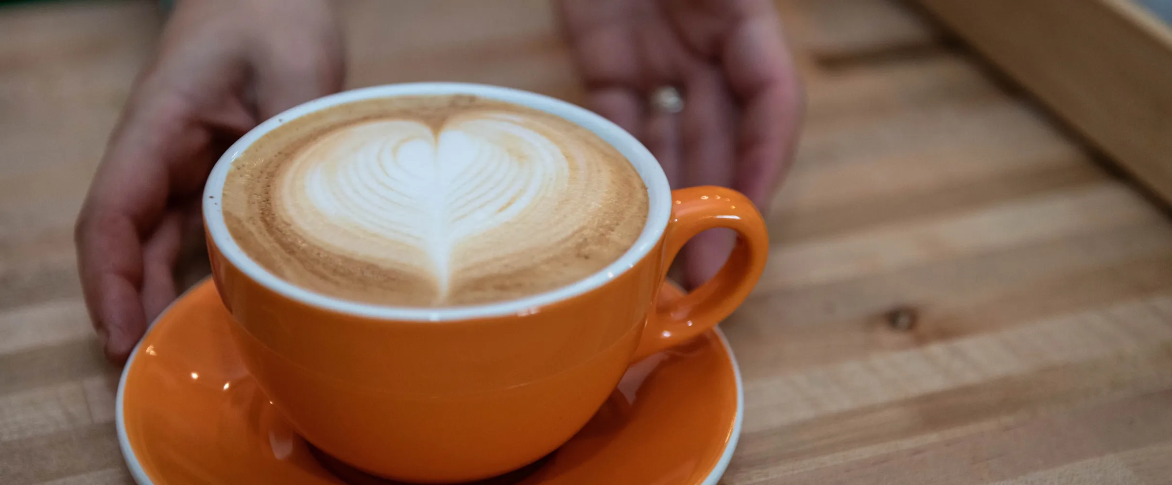 Barista creating intricate latte art in a cozy Portland coffee shop