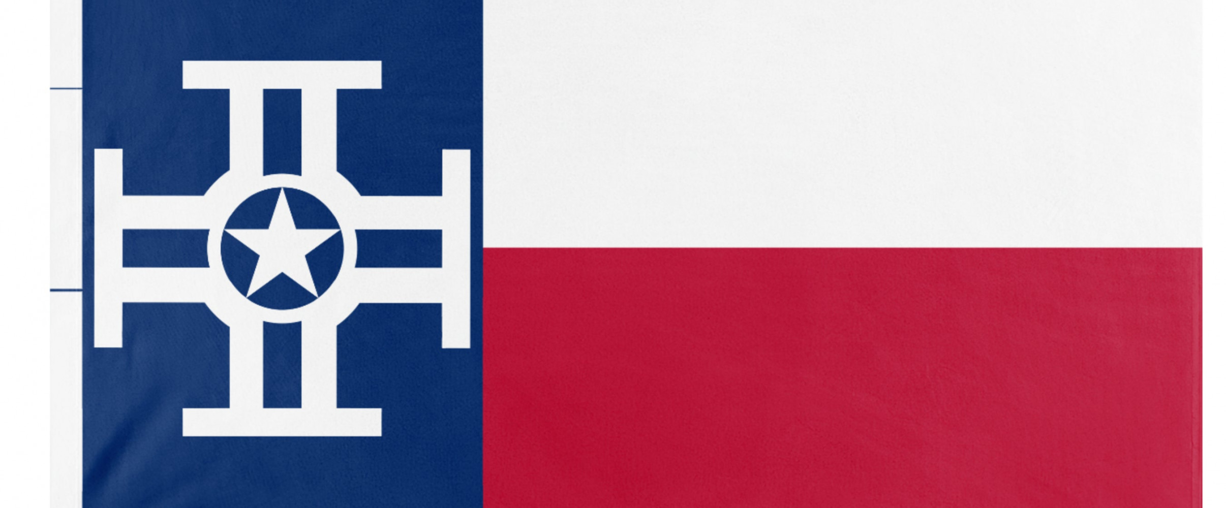 Republic of Texas flag with lone star flying in front of historic building