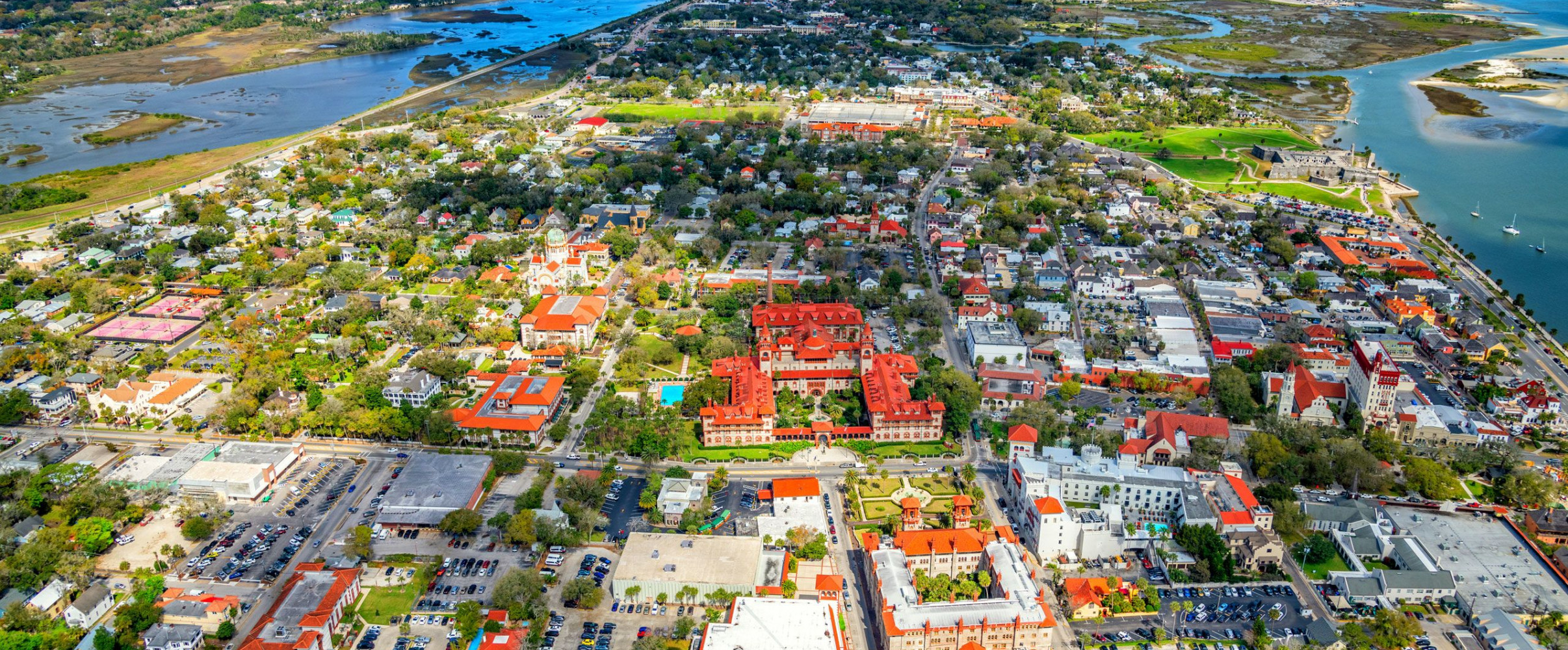 St. Augustine Florida oldest city USA Historic downtown St. Augustine with Spanish colonial architecture and cobblestone streets