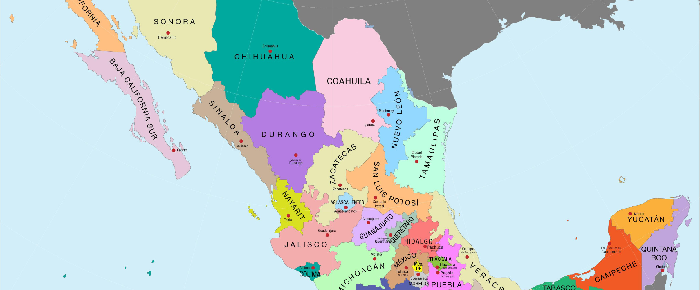 Map showing unusual and irregular state boundary lines across the United States