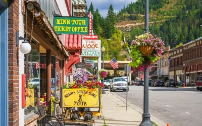 Charming small-town main street with affordable housing and local shops