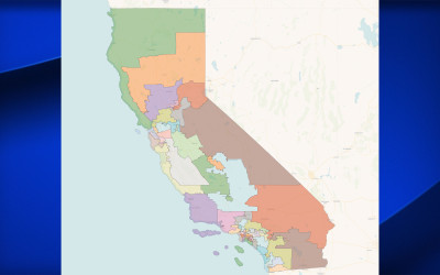 Map showing California with its 54 electoral votes highlighted