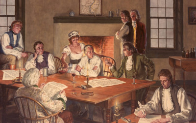 Historic image of Delaware State House where the state became the first to ratify the Constitution