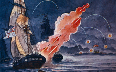 The American flag flying over Fort McHenry during the Battle of Baltimore