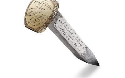 Historic photograph of the Golden Spike ceremony at Promontory Summit, Utah, 1869