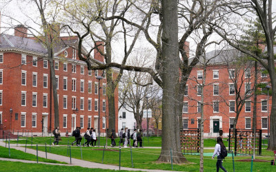 Harvard University campus red brick buildings and historic yard in Cambridge Massachusetts