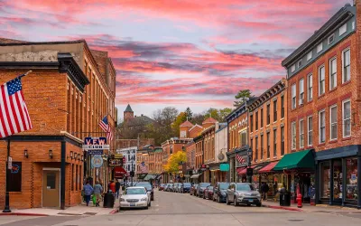 Charming main street of a historic American small town with preserved 19th century architecture