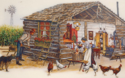 Pioneer family standing in front of their sod house on the Great Plains during the Homestead Act era