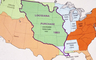 Historical map showing the Louisiana Purchase territory in 1803