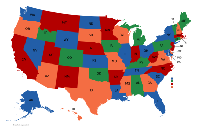 Map highlighting the various panhandle regions of U.S. states