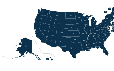 Map showing unusual and irregular state boundary lines across the United States