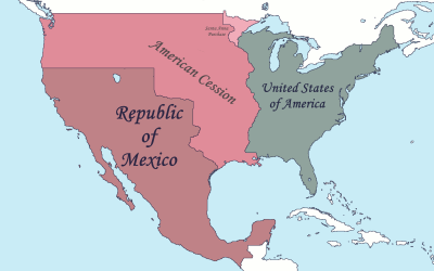 Historical map showing Mexican territories ceded to United States