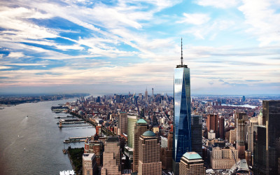 One World Trade Center standing prominently in the New York City skyline