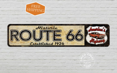 Vintage Route 66 highway shield sign along the historic Mother Road