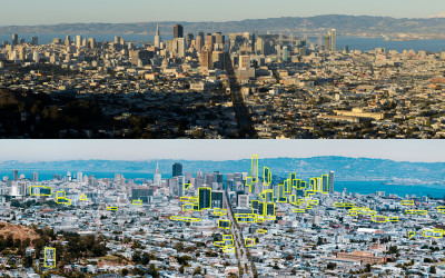 San Francisco skyline with iconic Golden Gate Bridge and luxury apartments