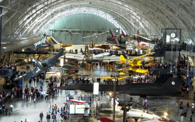 Visitors exploring exhibits at the Smithsonian National Air and Space Museum in Washington DC