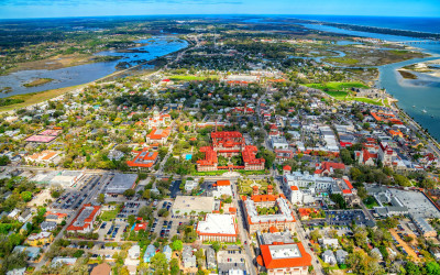 Historic downtown St. Augustine with Spanish colonial architecture and cobblestone streets