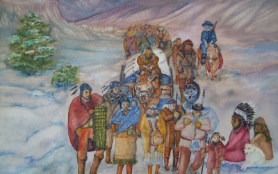 Historical painting depicting Native Americans forced to march along the Trail of Tears
