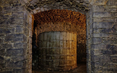 Historic underground tunnels beneath an American city with brick archways