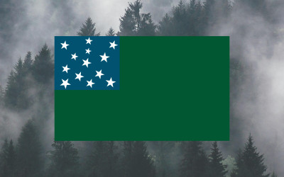 Historical flag of the Vermont Republic featuring green and blue stripes with stars
