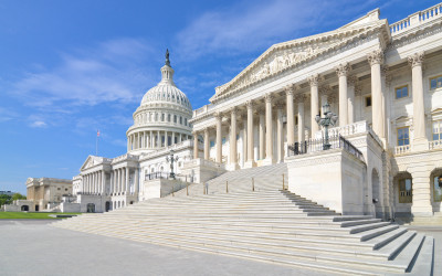 Washington DC Capitol Building with American flag