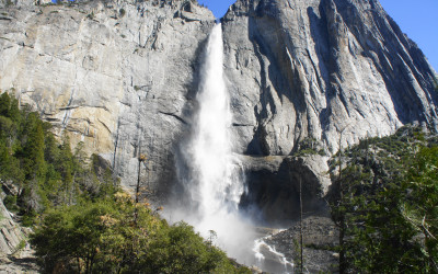 Yosemite Falls cascading down granite cliff in Yosemite National Park