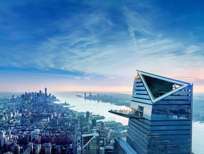 The triangular Edge observation deck extending from 30 Hudson Yards with Manhattan views