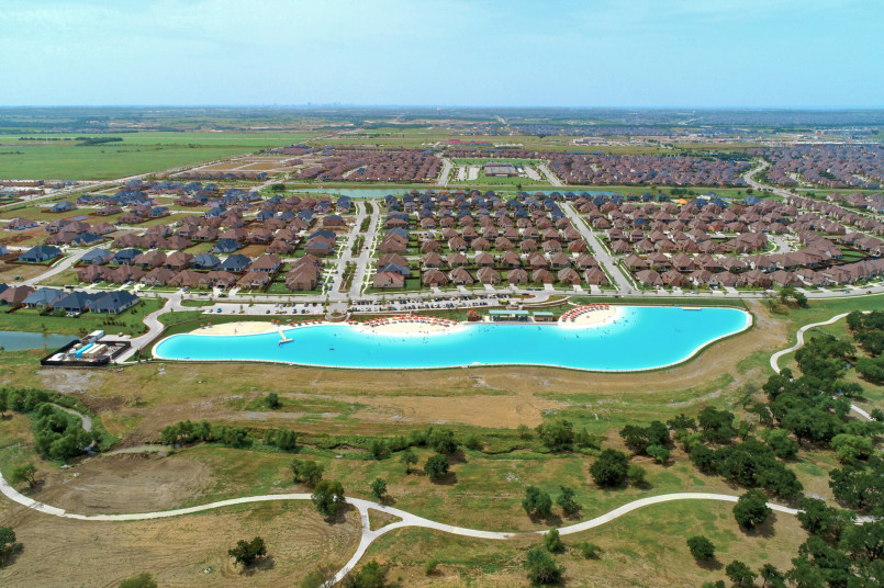Aerial view of expanding suburbs in Texas New housing developments in rapidly growing Austin, Texas suburb