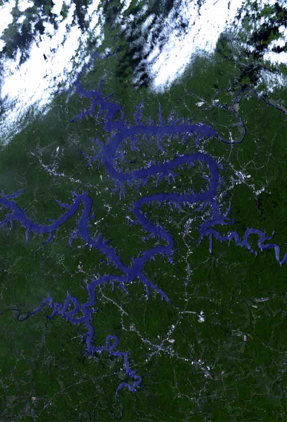 Lake of the Ozarks aerial view Aerial view of Lake of the Ozarks showing its winding shoreline and numerous coves