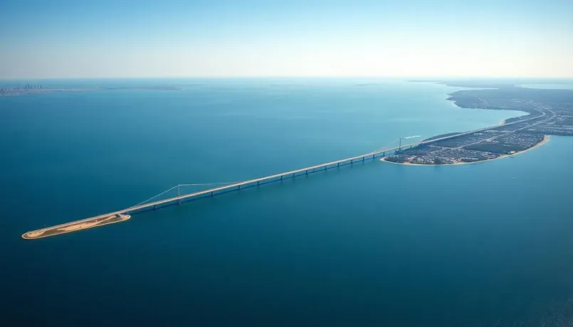 Lake Pontchartrain Causeway Louisiana aerial view Aerial view of the Lake Pontchartrain Causeway spanning across the lake in Louisiana