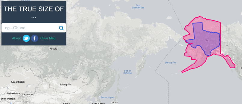 Alaska and Japan size comparison map Side-by-side comparison of Alaska and Japan's land areas showing Alaska's larger footprint