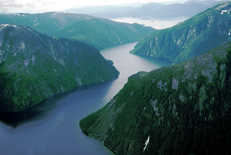 Dramatic fjords and forested mountains of the Alaska panhandle