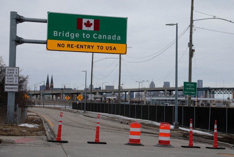 Ambassador Bridge connecting Detroit, Michigan and Windsor, Ontario across the US-Canada border