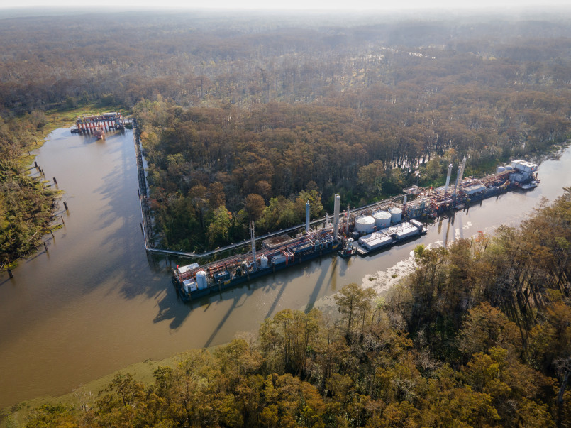 Atchafalaya Basin Bridge Louisiana swamp aerial Aerial view of the Atchafalaya Basin Bridge crossing vast wetlands in Louisiana