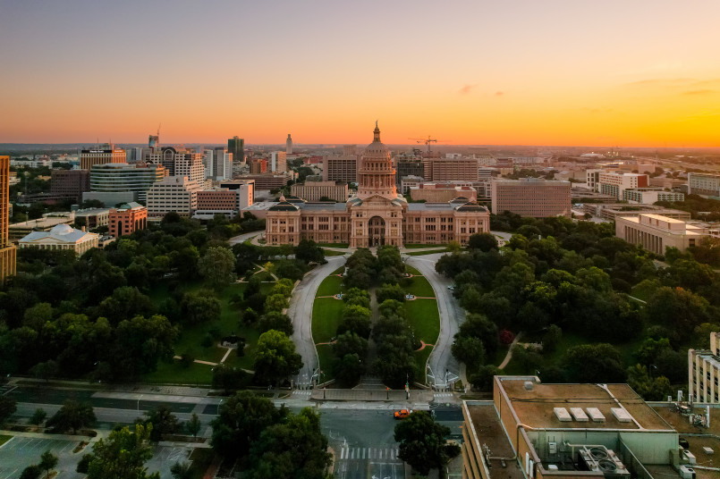 Texas State Capitol building in Austin with its distinctive pink granite dome
