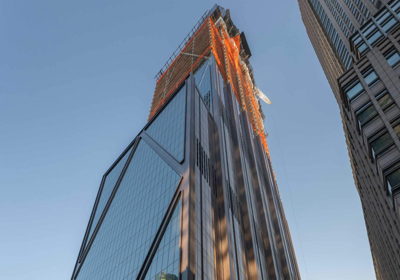 Bank of America Tower in New York with its distinctive crystalline glass facade
